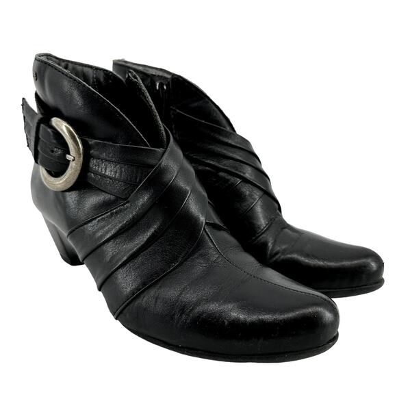Pikolinos Ankle Bootie Pleated Buckle Almond Toe Heeled Leather EU 35 US 5 - Picture 1 of 6